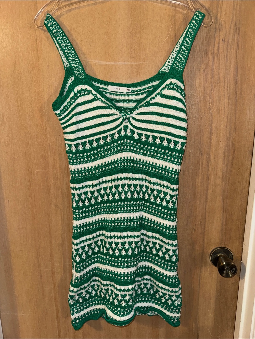 Lush Green and White Striped Crochet Knit Tank Dress Junior’s Medium Large